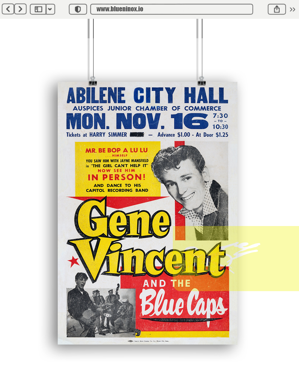 Gene Vincent Abilene City Hall Concert Poster 1959