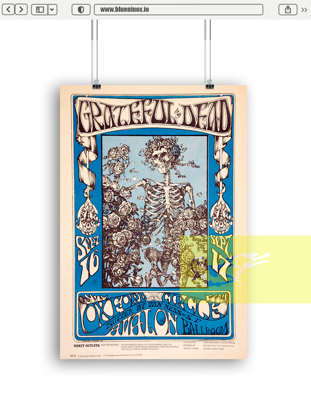 Grateful Dead 1966 Skeleton Roses Concert Poster