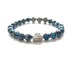 Silver Agate Blue Black Bracelet