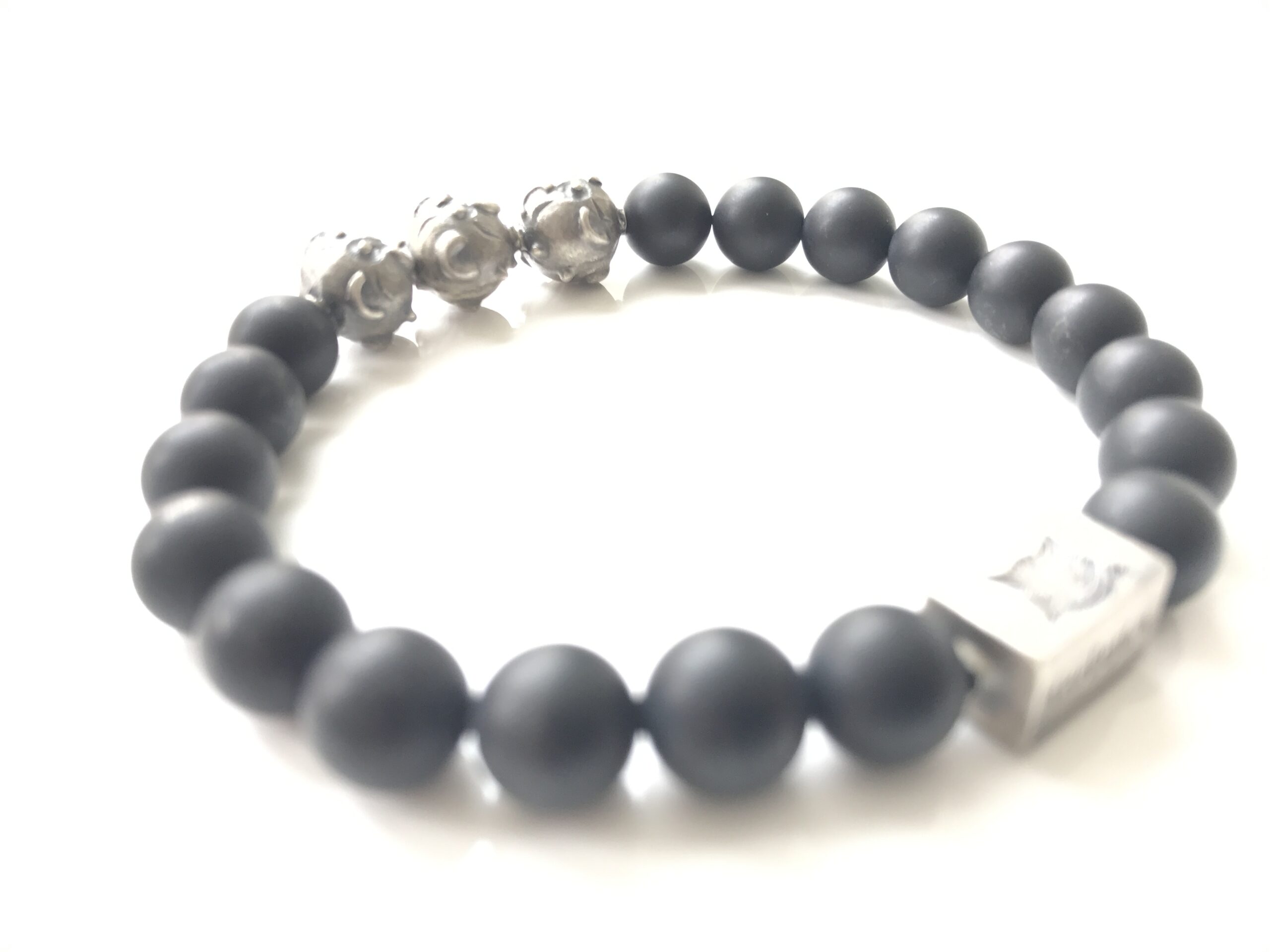 Silver Mat Onyx Black Bracelet