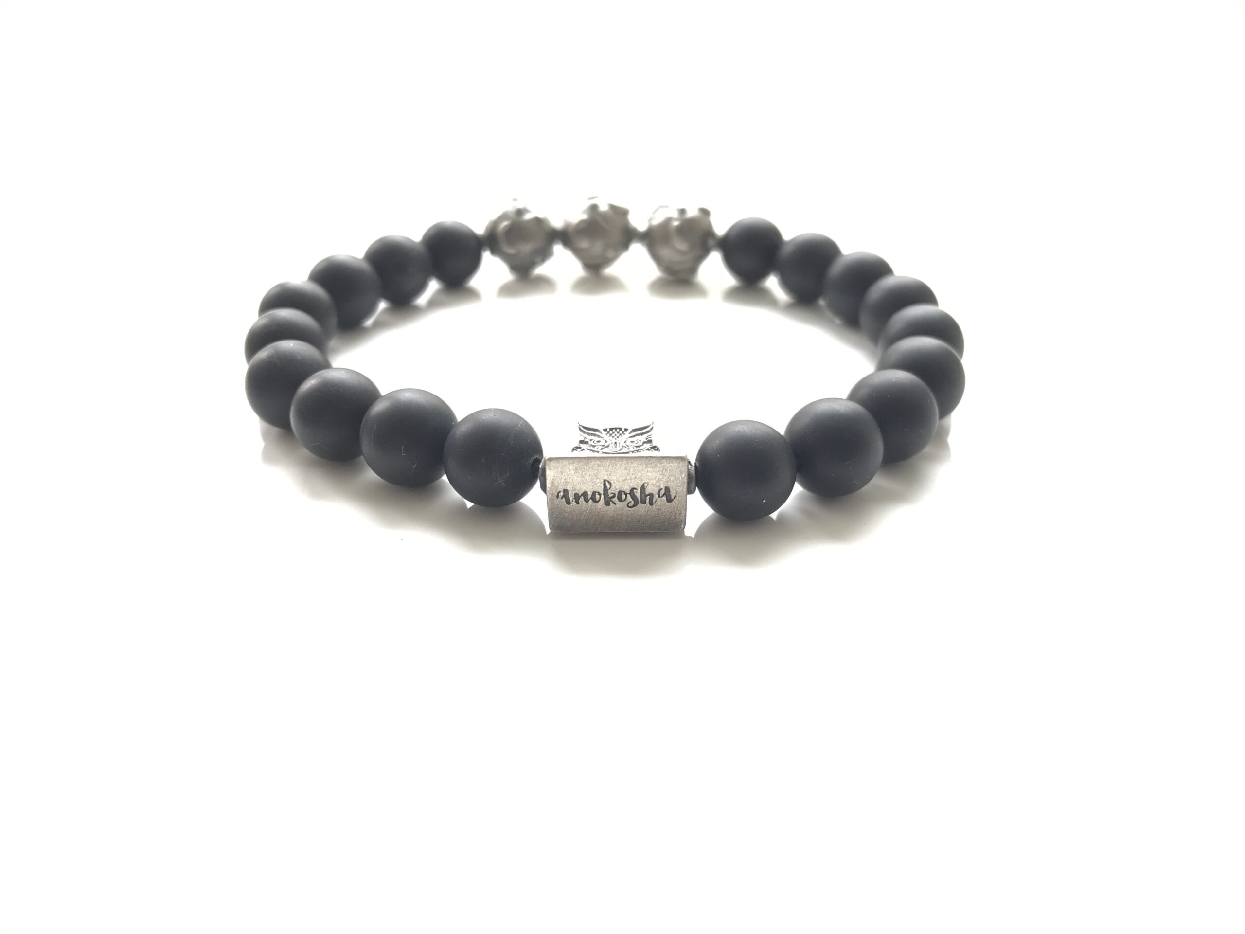 Silver Mat Onyx Black Bracelet