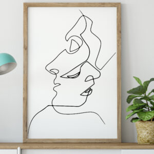 Two Kissing Faces Line Art White