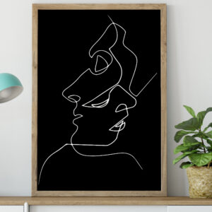 Two Kissing Faces Line Art